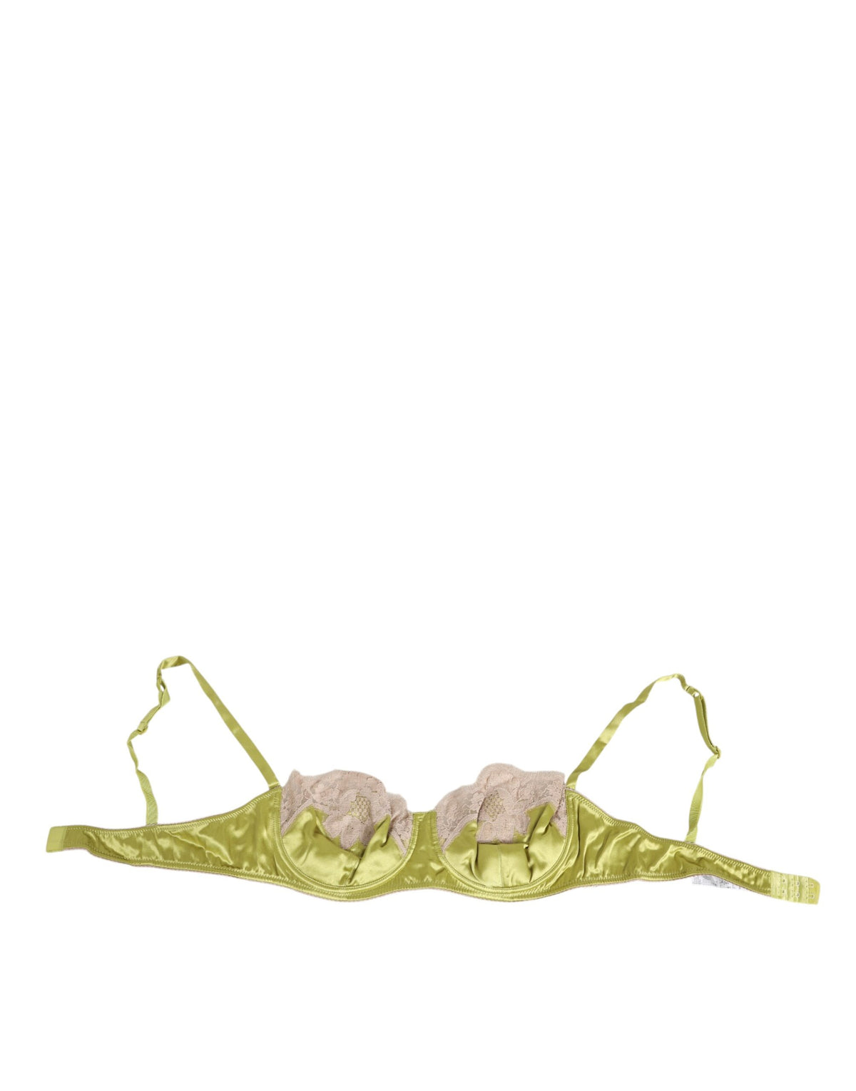 Dolce & Gabbana Lime Green Silk Satin Lace Padded Balconnet Bra