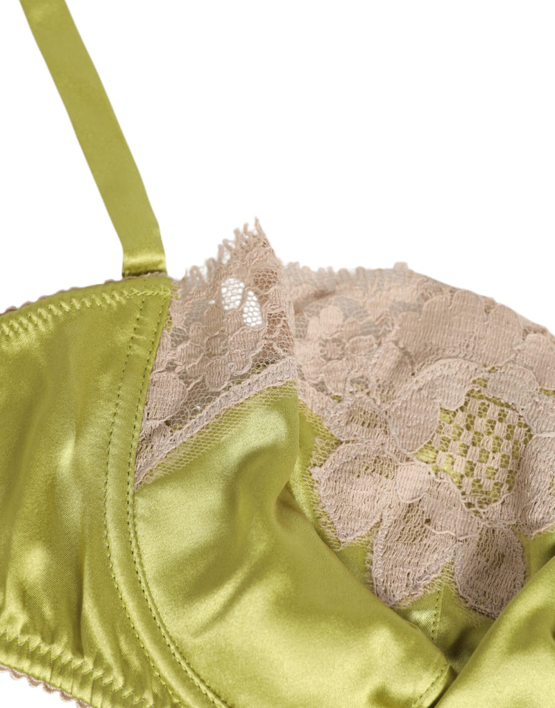 Dolce & Gabbana Lime Green Silk Satin Lace Padded Balconnet Bra