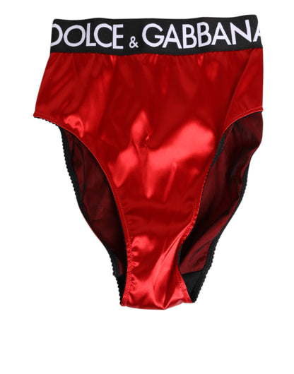 Culottes taille haute en satin rouge avec logo Dolce & Gabbana - Lingerie femme