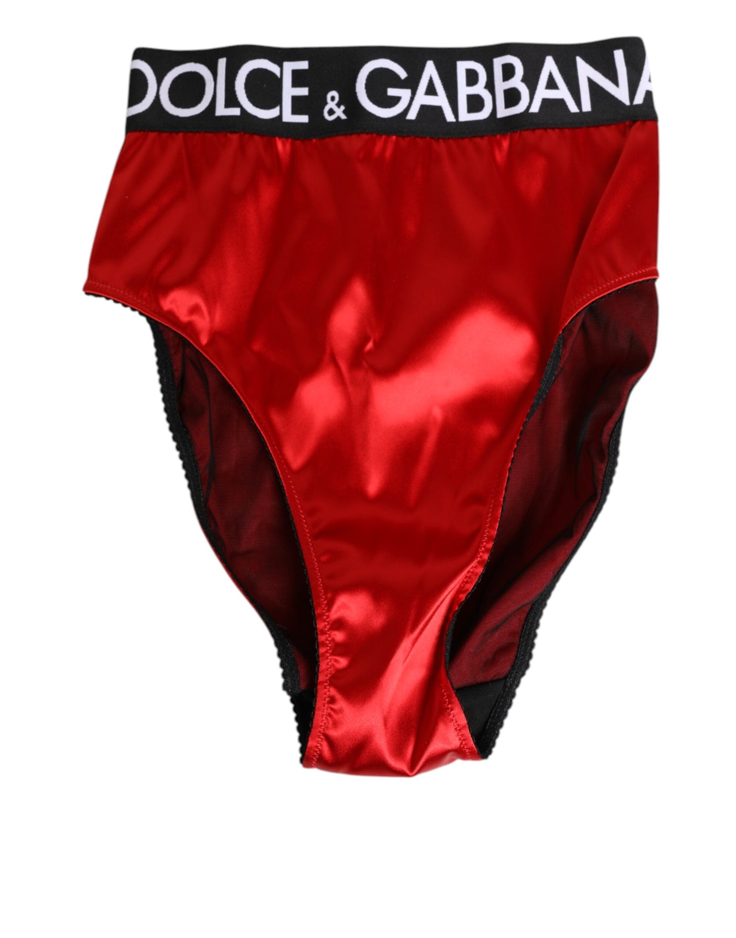 Culottes taille haute en satin rouge avec logo Dolce & Gabbana - Lingerie femme