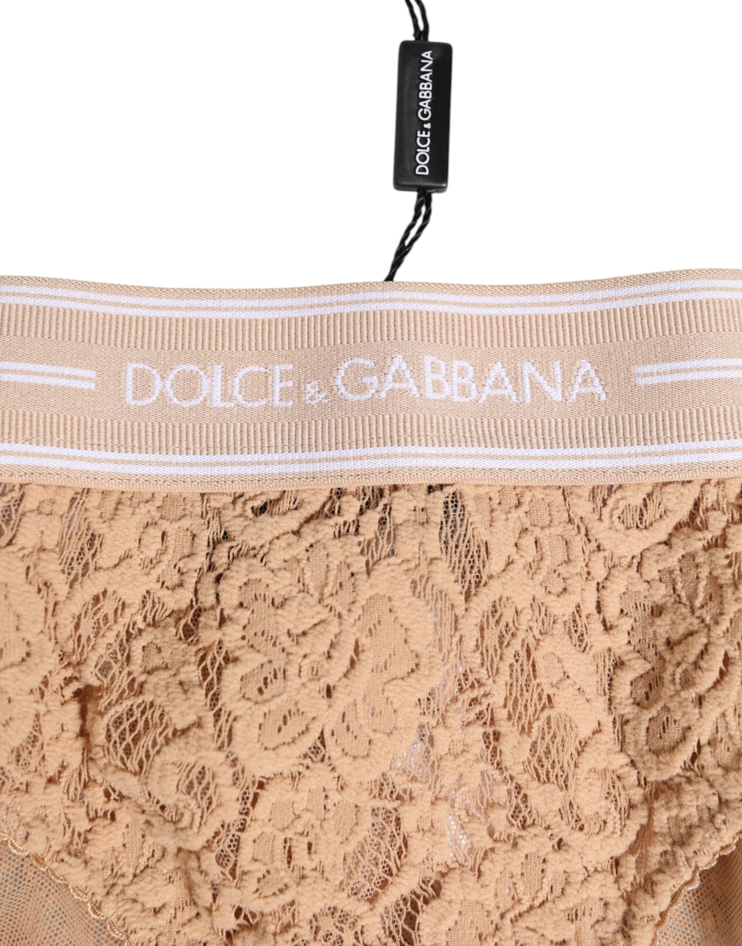 Dolce & Gabbana Beige Lace Brasiliano Briefs Logo Waistband Underwear