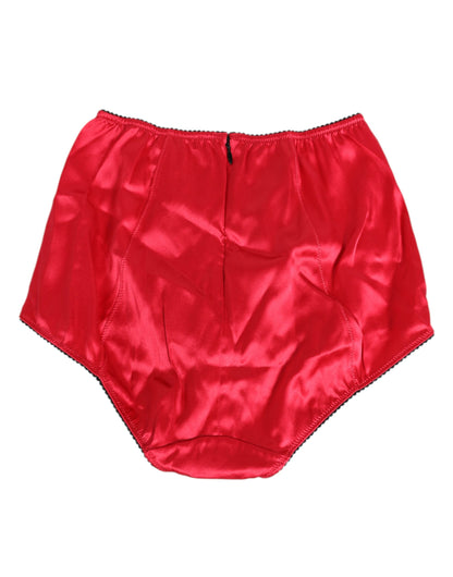 Dolce & Gabbana Red Silk Satin High-Waist Briefs Underwear