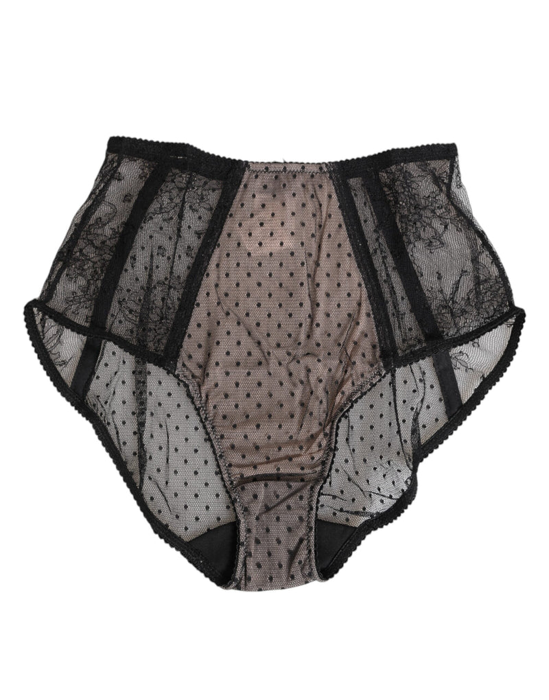 Dolce & Gabbana Black Sheer Polka Dot Lace High Waist Briefs