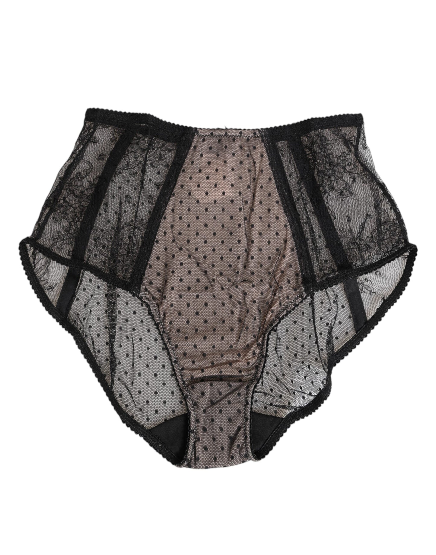 Dolce & Gabbana Black Sheer Polka Dot Lace High Waist Underwear