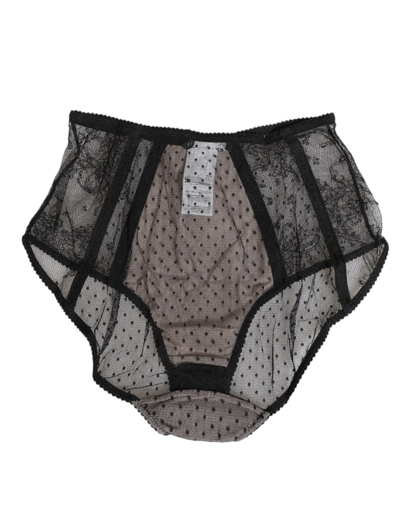 Dolce & Gabbana Black Sheer Polka Dot Lace High Waist Briefs