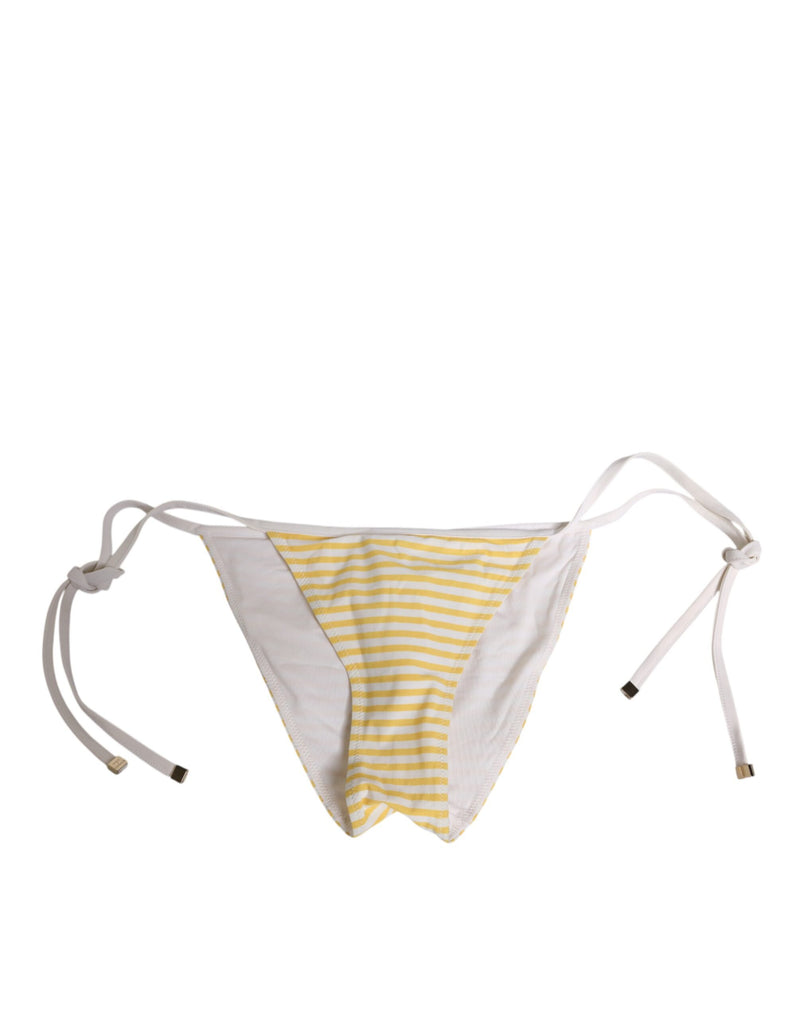 Dolce & Gabbana White Yellow Stripe Tie Side Logo Bikini Bottom