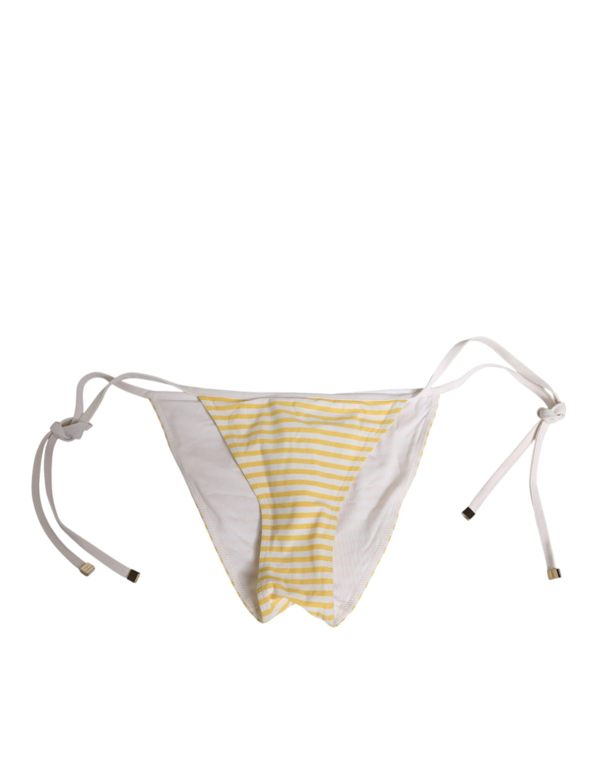 Dolce & Gabbana White Yellow Stripe Tie Side Logo Bikini Bottom