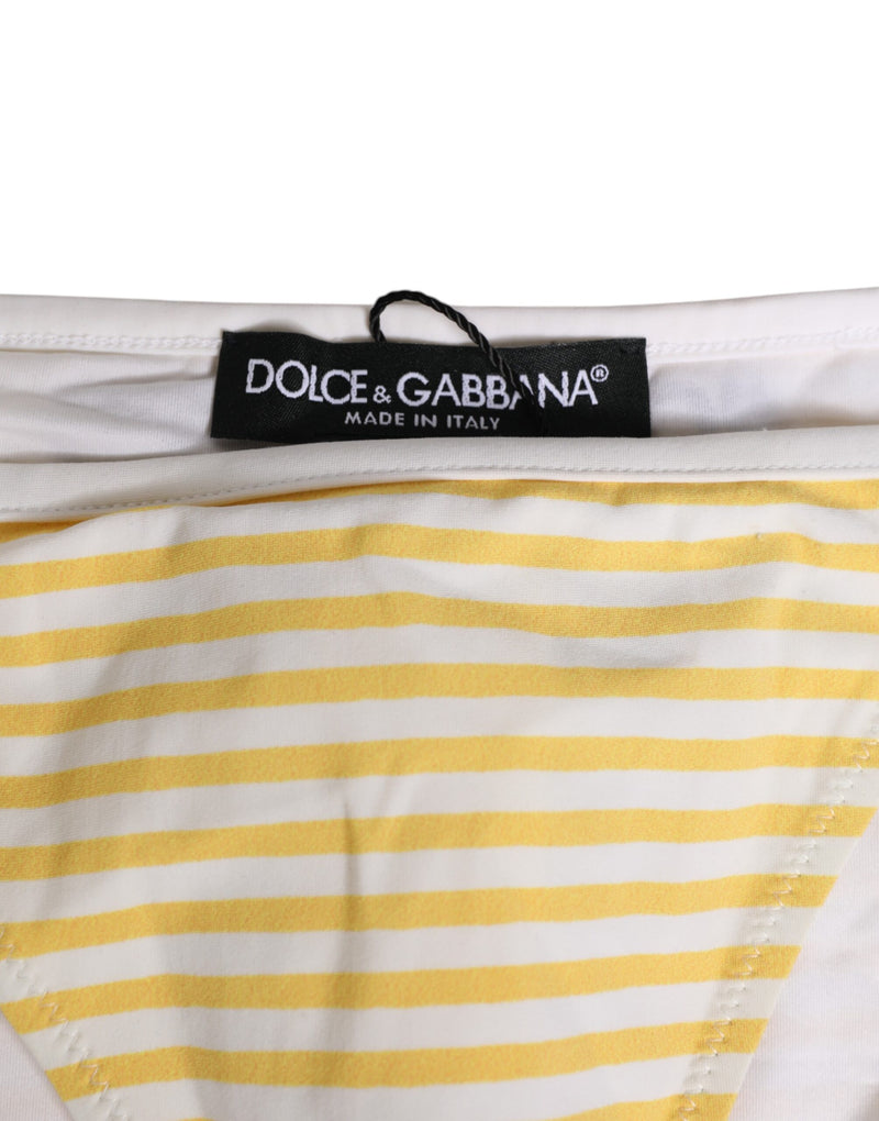 Dolce & Gabbana White Yellow Stripe Tie Side Logo Bikini Bottom