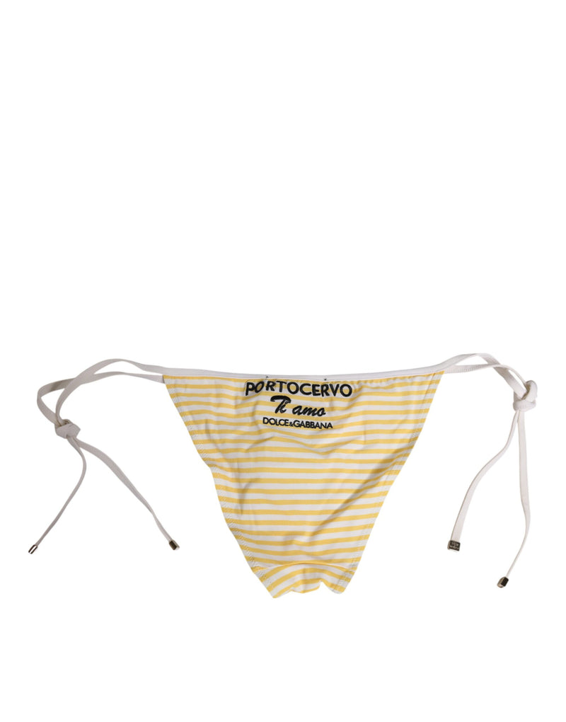 Dolce & Gabbana White Yellow Stripe Tie Side Logo Bikini Bottom