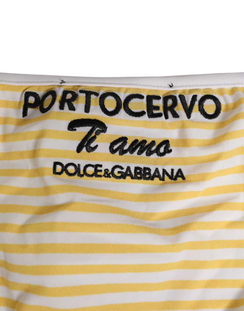 Dolce & Gabbana White Yellow Stripe Tie Side Logo Bikini Bottom