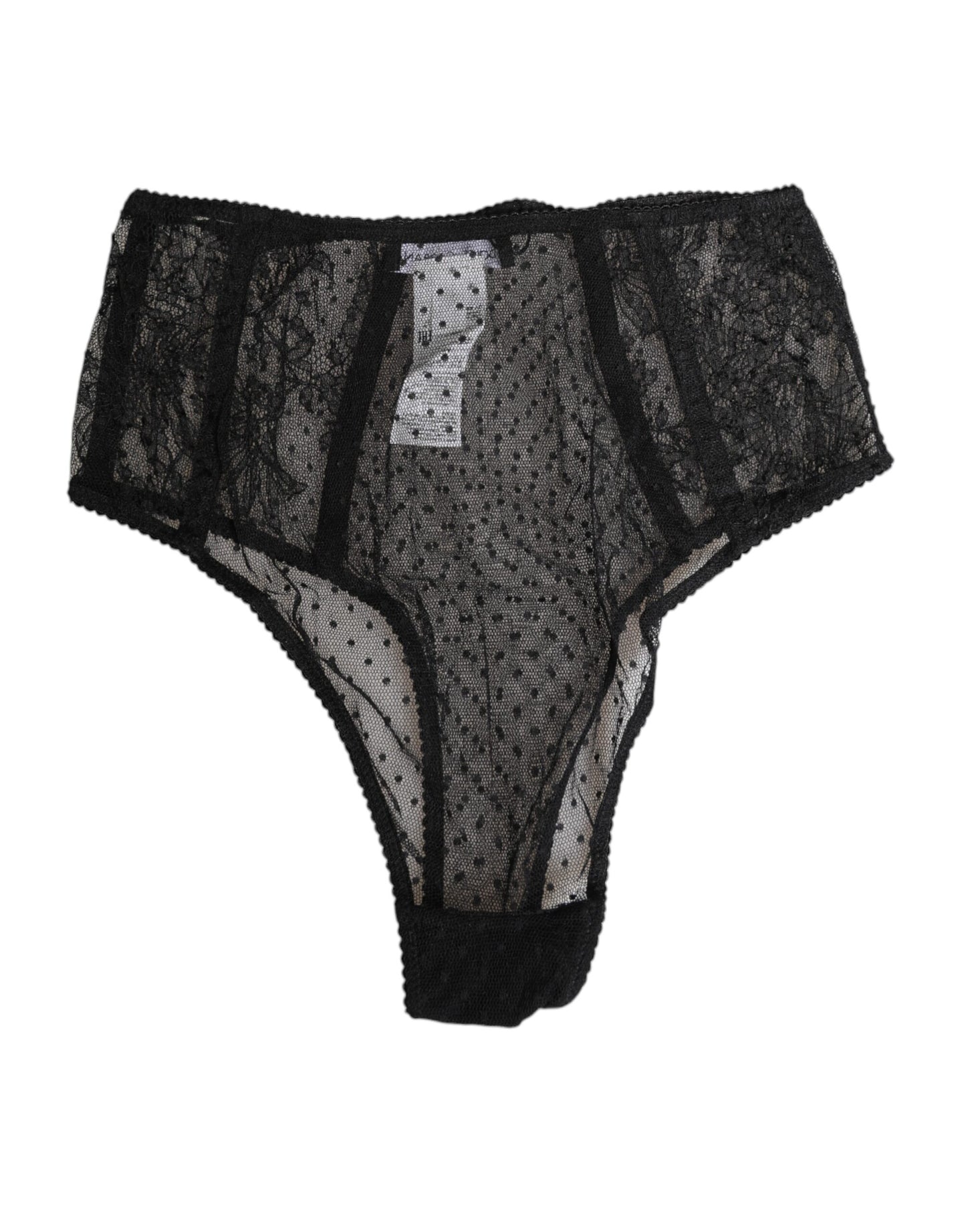 Dolce & Gabbana Black Lace Polka Dot Mesh High Waist Underwear
