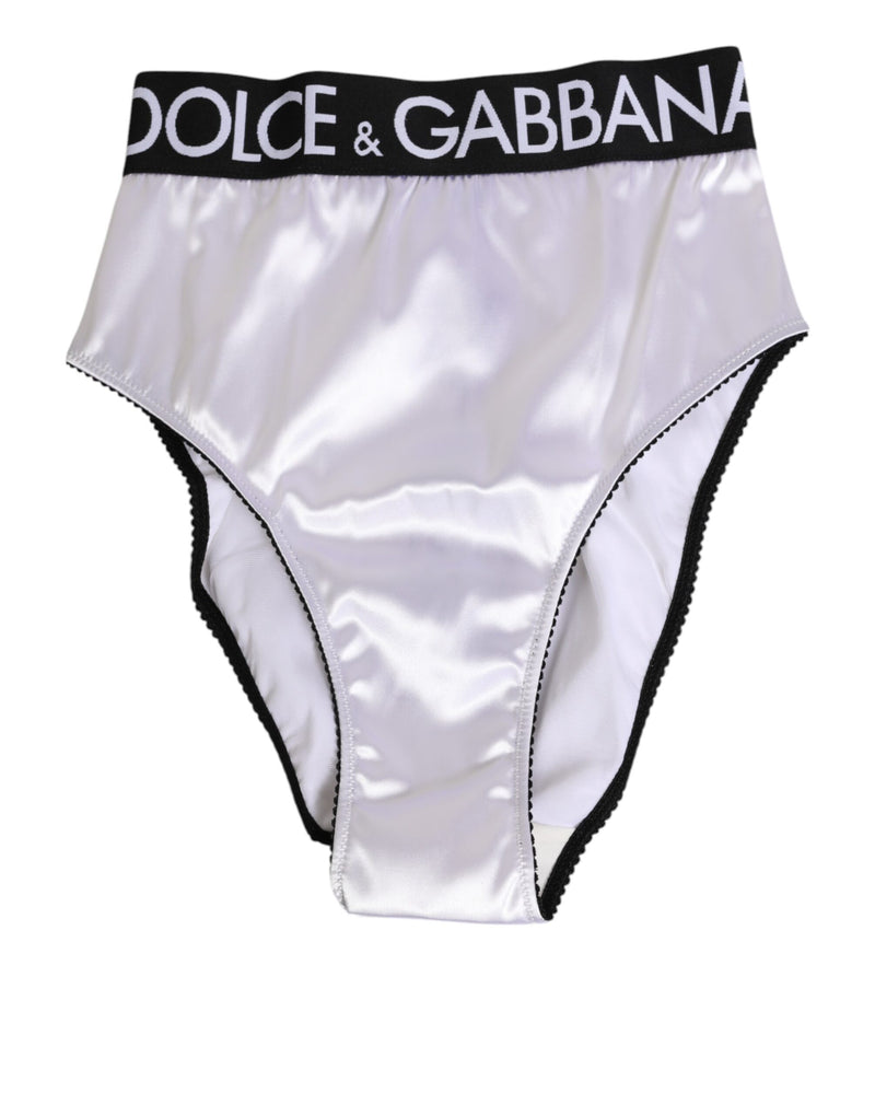 Dolce & Gabbana White Satin High-Waist Logo Women's Underwear