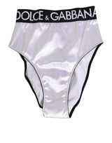 Dolce & Gabbana White Satin High-Waist Logo Women's Underwear
