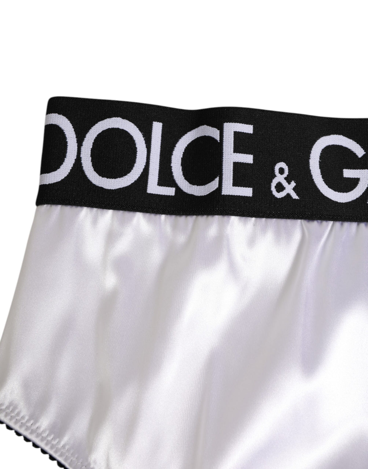 Dolce & Gabbana White Satin High-Waist Logo Women's Underwear