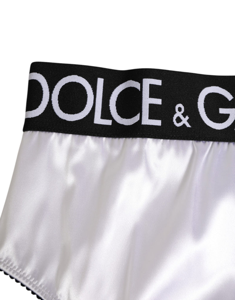 Dolce & Gabbana White Satin High-Waist Logo Women's Underwear