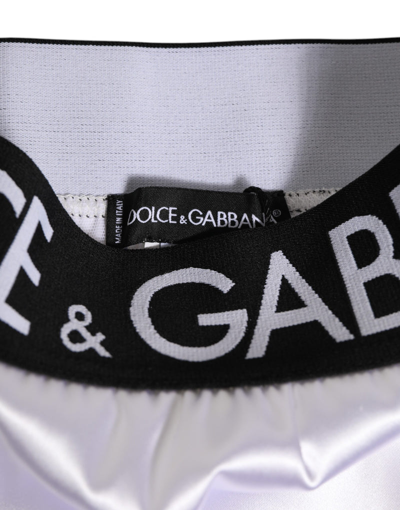 Dolce & Gabbana White Satin High-Waist Logo Women's Underwear