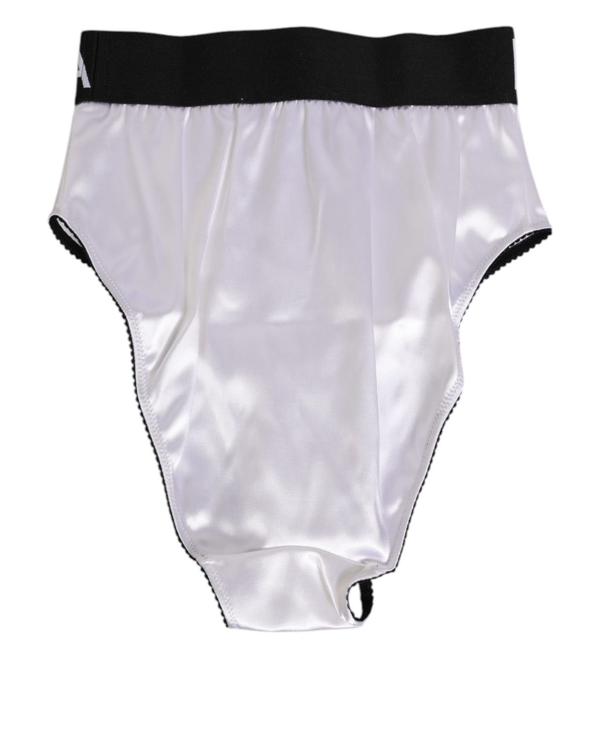 Dolce & Gabbana White Satin High-Waist Logo Women's Underwear