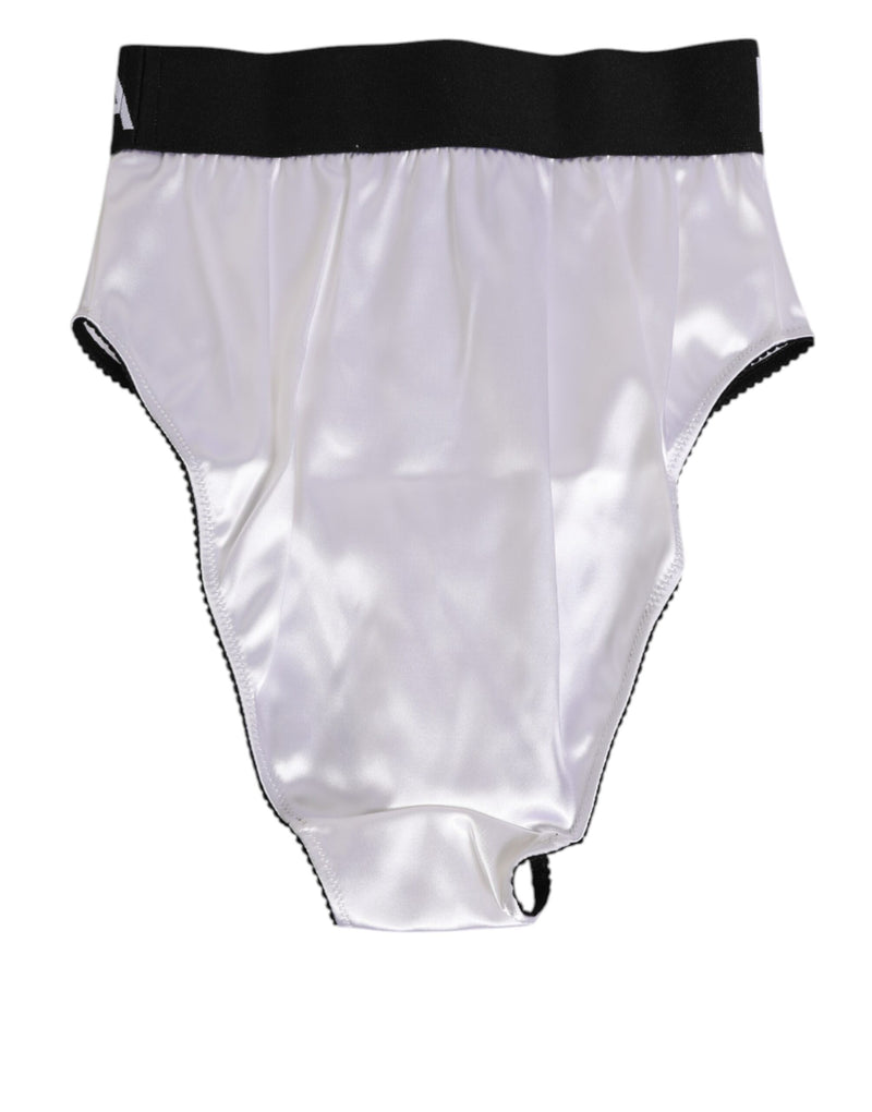 Dolce & Gabbana White Satin High-Waist Logo Women's Underwear