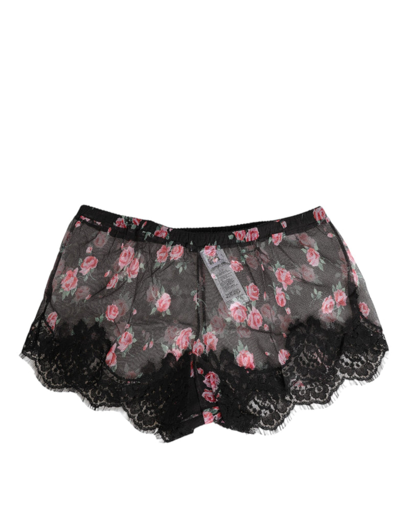 Dolce & Gabbana Black Pink Floral Lace Mesh Lingerie Underwear