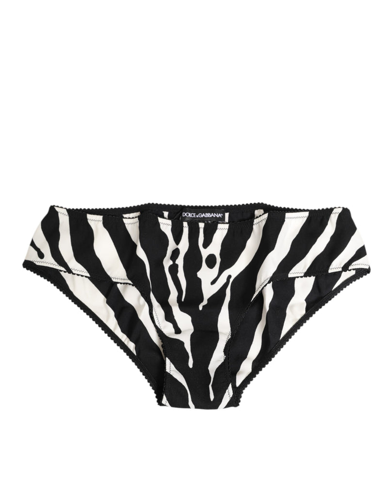 Dolce & Gabbana Slip Briefs en Soie Imprimé Zebra Noir et Blanc