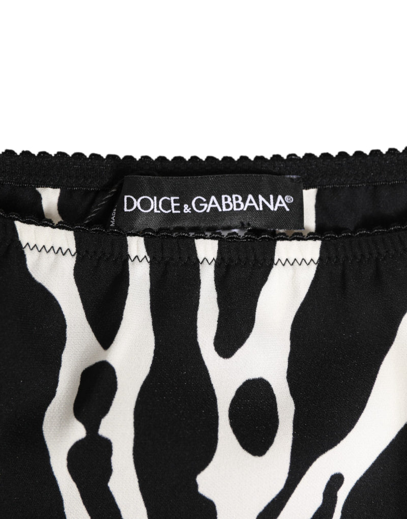 Dolce & Gabbana Slip Briefs en Soie Imprimé Zebra Noir et Blanc
