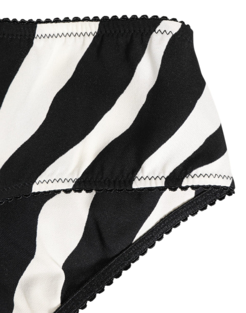 Dolce & Gabbana Slip Briefs en Soie Imprimé Zebra Noir et Blanc