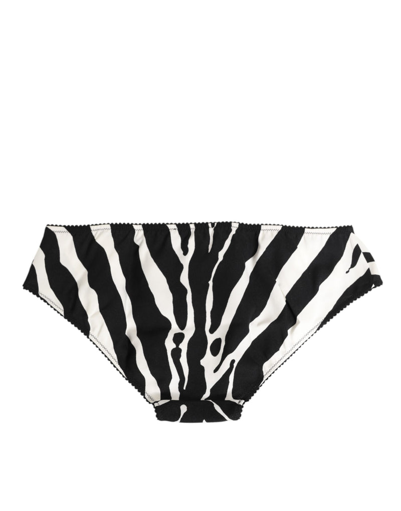 Dolce & Gabbana Slip Briefs en Soie Imprimé Zebra Noir et Blanc