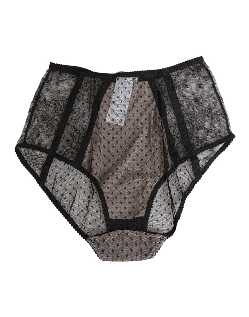 Dolce & Gabbana Black Sheer Polka Dot Lace High Waist Briefs