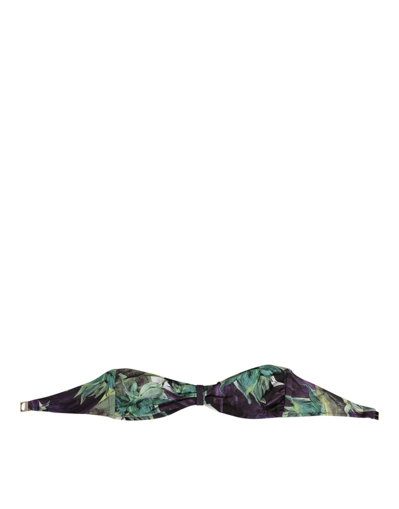 Dolce & Gabbana Purple Green Leaf Print Bandeau Bikini Top