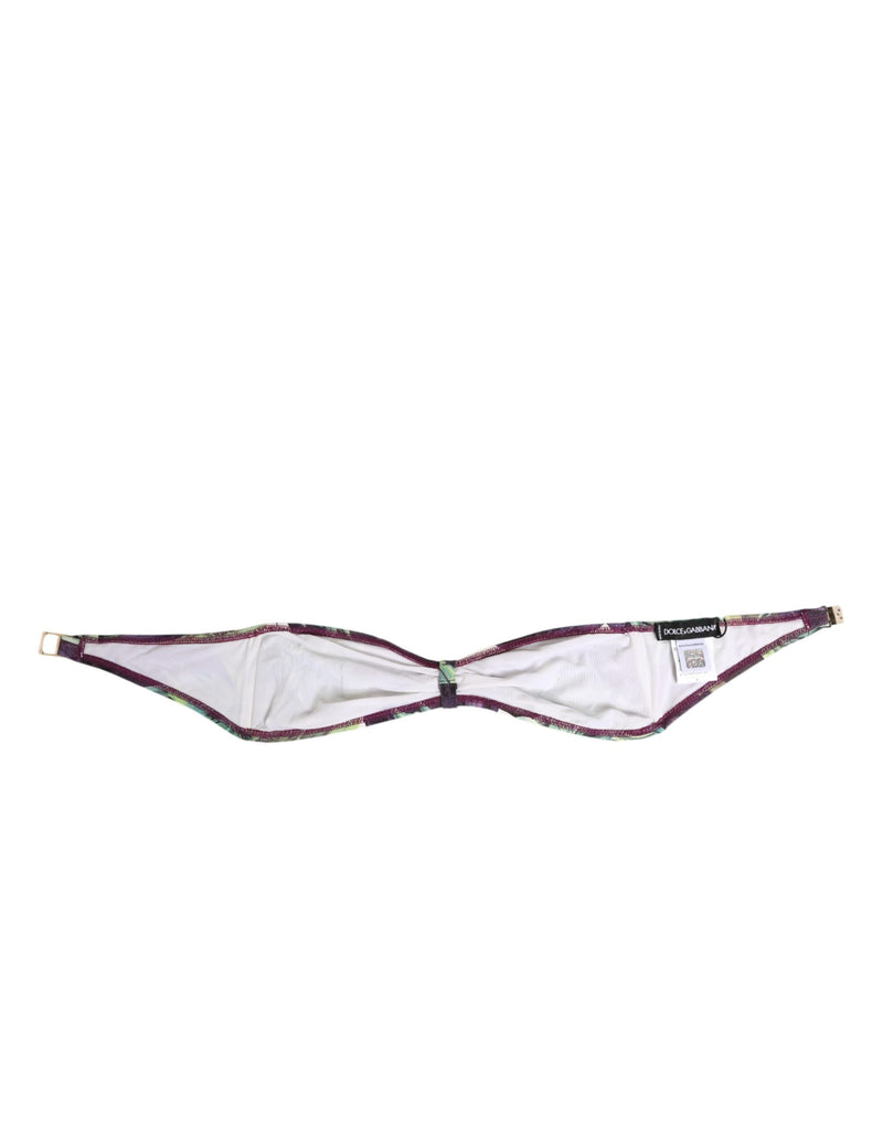 Dolce & Gabbana Purple Green Leaf Print Bandeau Bikini Top