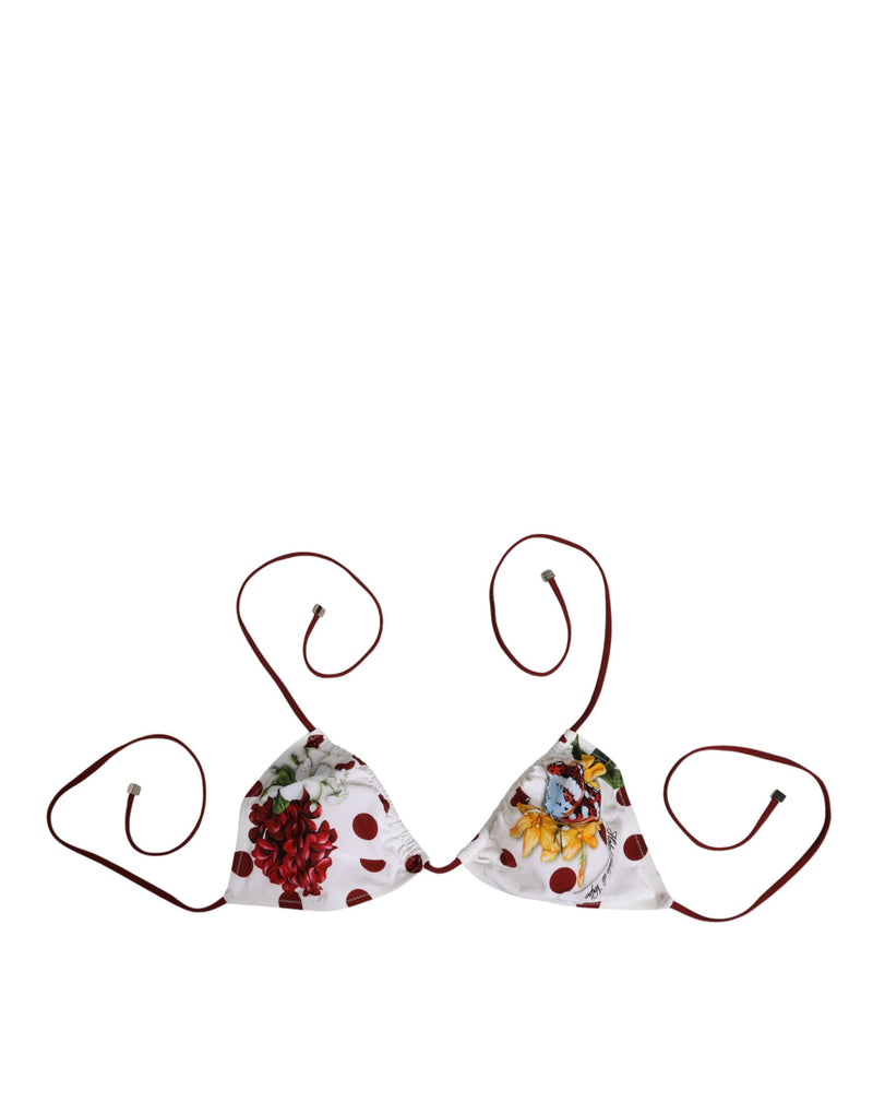 Dolce & Gabbana Triangle Bikini Top - White Red Polka Dot Floral Print