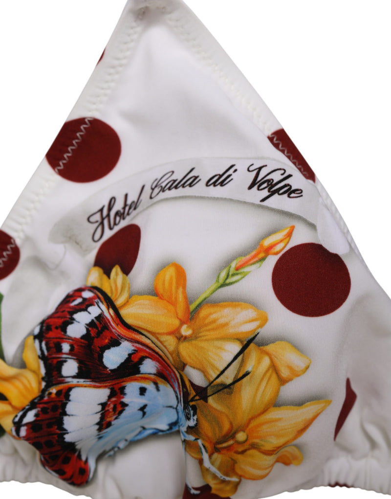 Dolce & Gabbana Triangle Bikini Top - White Red Polka Dot Floral Print