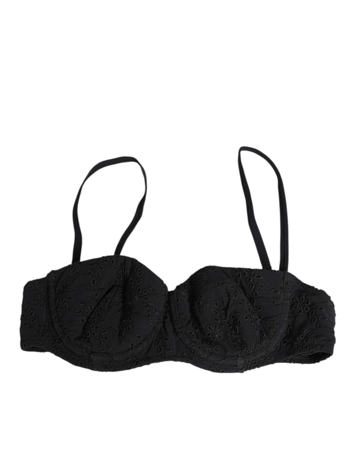 Soutien-gorge en polyester noir brodé avec armatures de la marque Dolce &amp; Gabbana.