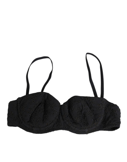 Soutien-gorge en polyester noir brodé avec armatures de la marque Dolce &amp; Gabbana.