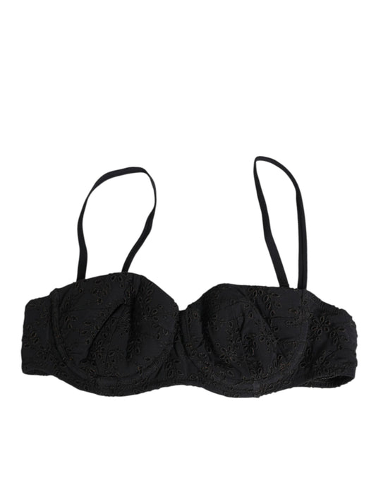 Soutien-gorge en polyester noir brodé avec armatures de la marque Dolce &amp; Gabbana.