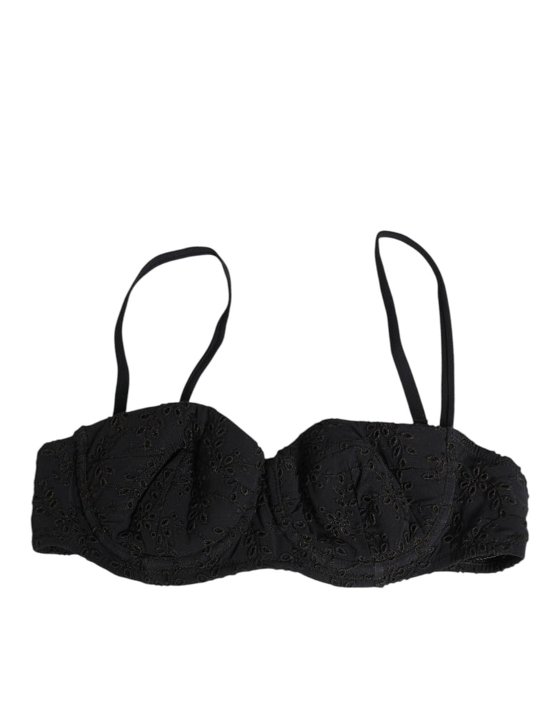Dolce & Gabbana Black Polyester Embroidered Underwire Bra