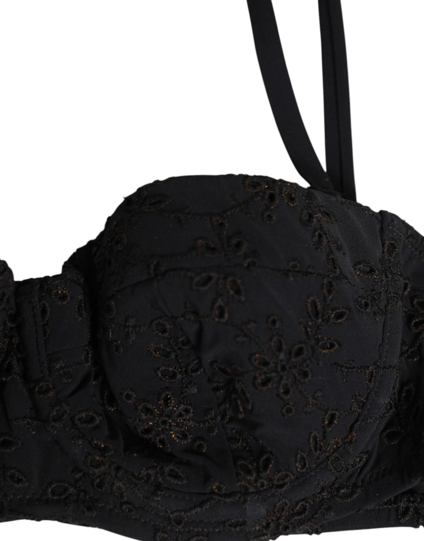 Soutien-gorge en polyester noir brodé avec armatures de la marque Dolce &amp; Gabbana.