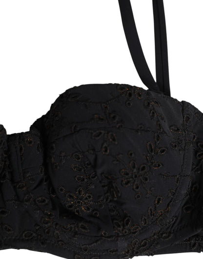 Soutien-gorge en polyester noir brodé avec armatures de la marque Dolce &amp; Gabbana.