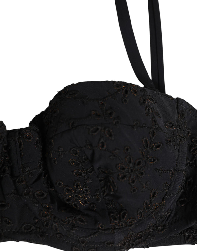 Dolce & Gabbana Black Polyester Embroidered Underwire Bra