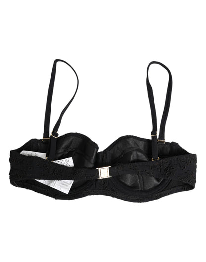 Soutien-gorge en polyester noir brodé avec armatures de la marque Dolce &amp; Gabbana.