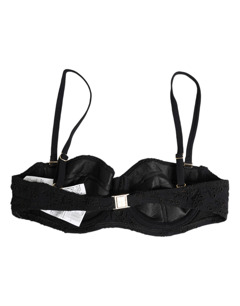 Dolce & Gabbana Black Polyester Embroidered Underwire Bra