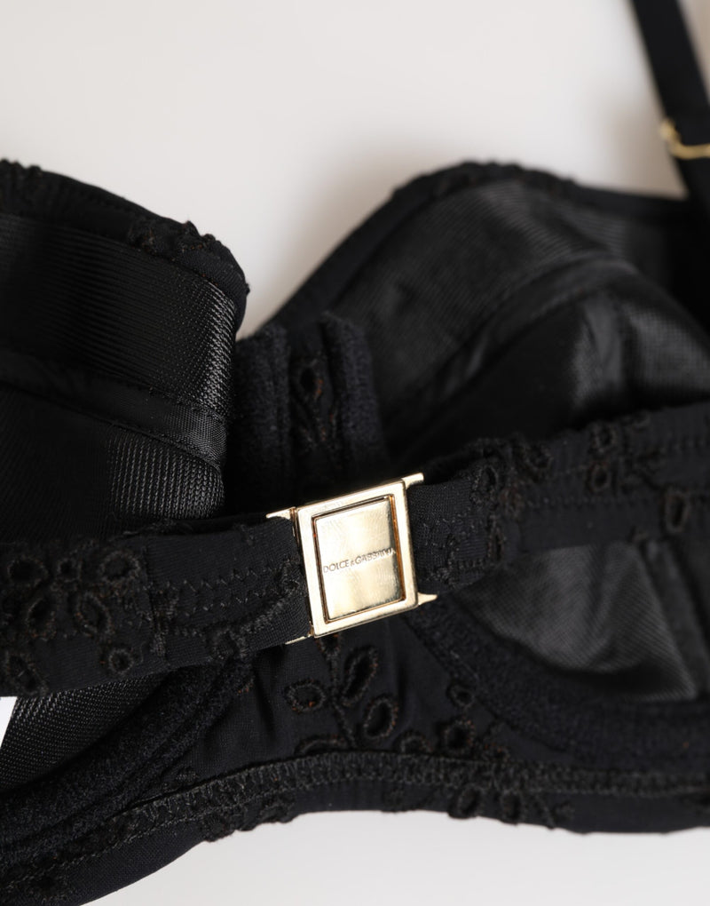 Dolce & Gabbana Black Polyester Embroidered Underwire Bra