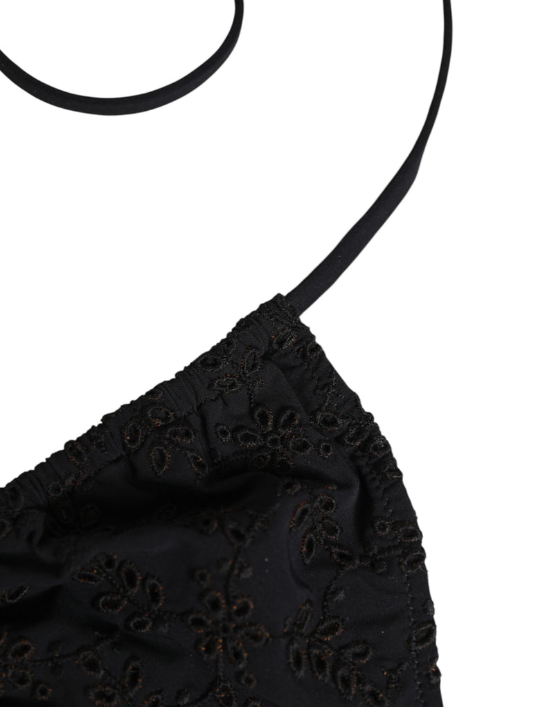 Dolce & Gabbana Black Embroidered Triangle Bikini Top