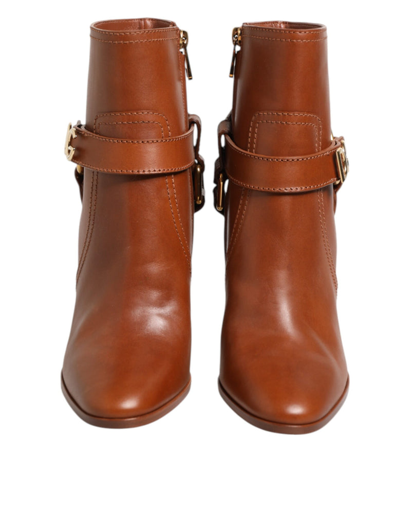 Dolce & Gabbana Bottines en Cuir Marron avec Boucle DG