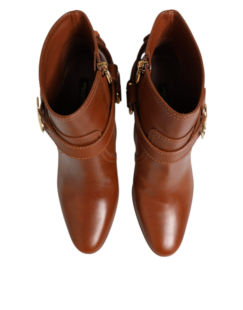 Dolce & Gabbana Bottines en Cuir Marron avec Boucle DG