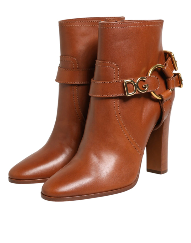 Dolce & Gabbana Bottines en Cuir Marron avec Boucle DG