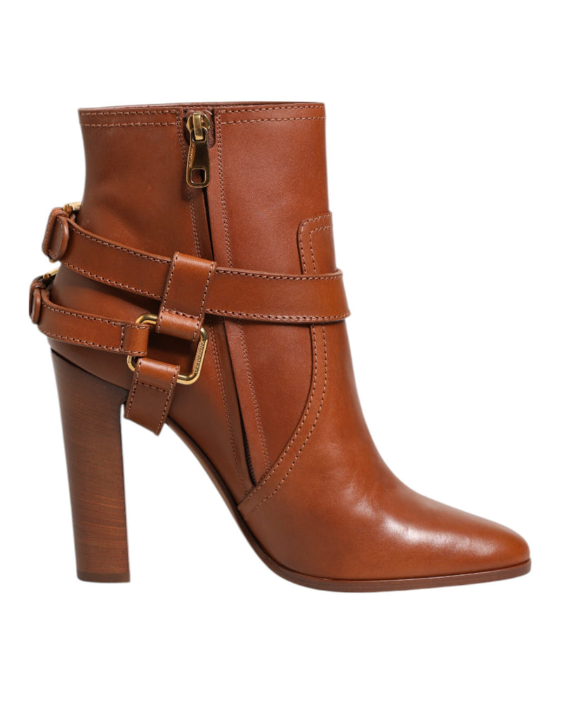 Dolce & Gabbana Bottines en Cuir Marron avec Boucle DG