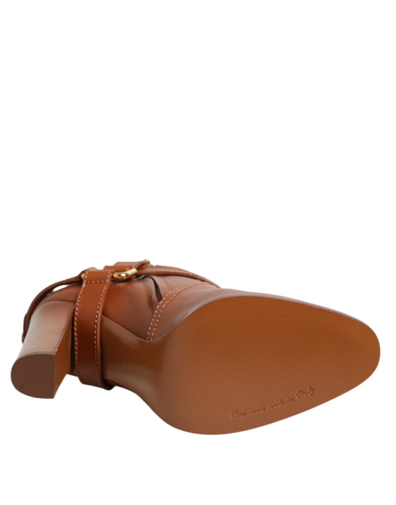Dolce & Gabbana Bottines en Cuir Marron avec Boucle DG
