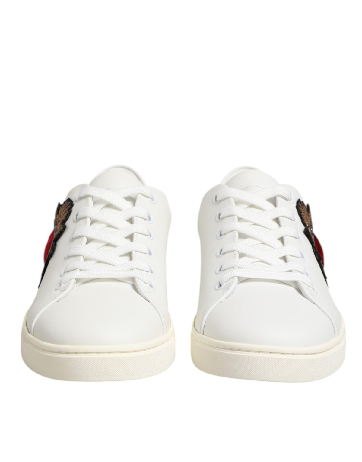 Dolce & Gabbana White Leather Sacred Heart Patch Sneakers