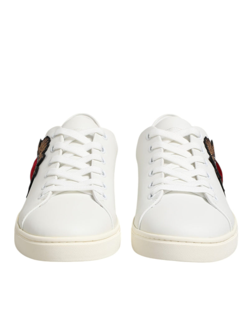 Dolce & Gabbana White Leather Sacred Heart Patch Sneakers